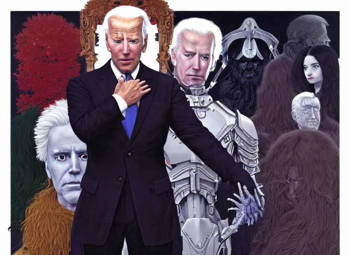 Prompt: portrait of joe biden goth cyborg with white hair in warhammer armor, art by ( ( ( kuvshinov ilya ) ) ) and wayne barlowe and gustav klimt and artgerm and wlop and william - adolphe bouguereau