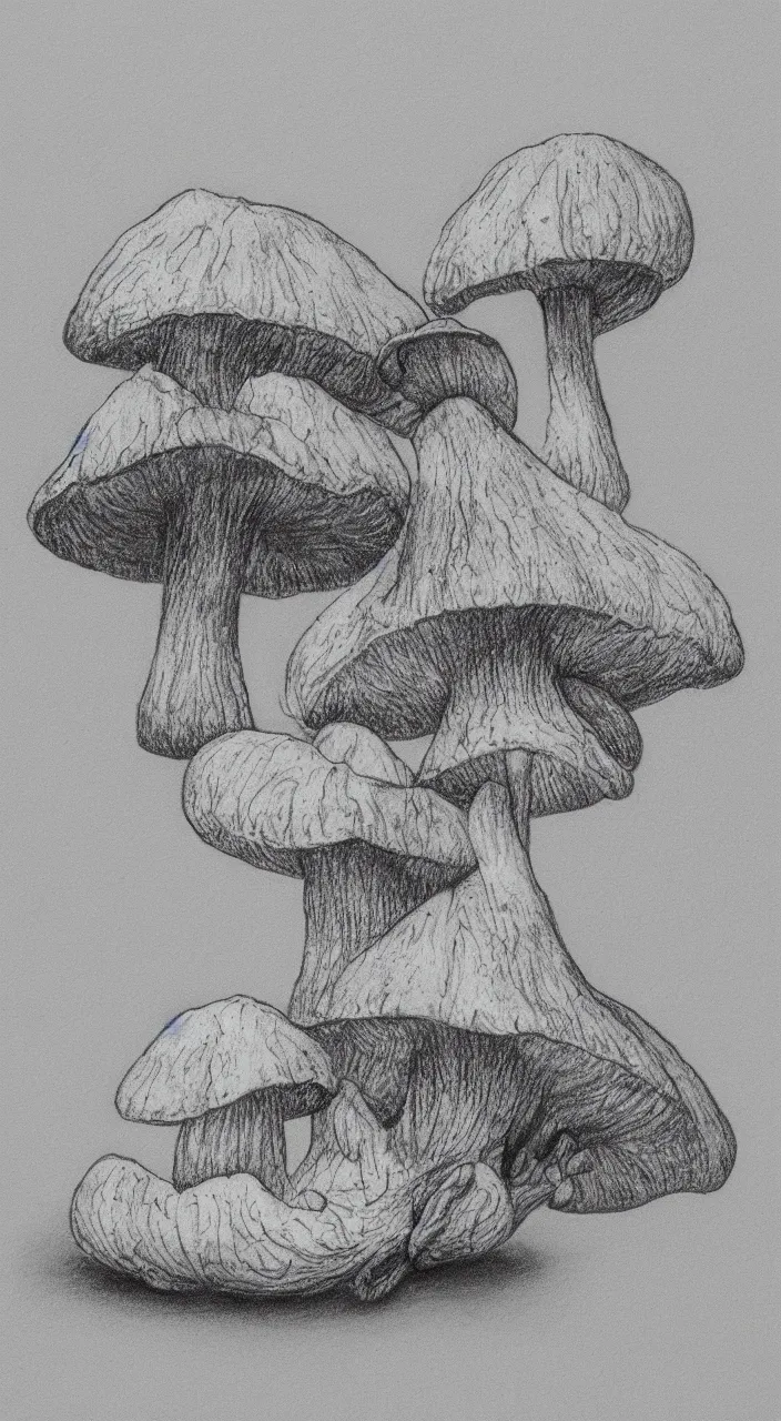 Image similar to cottagecore frog on a mushroom black and white pencil drawing on a white background