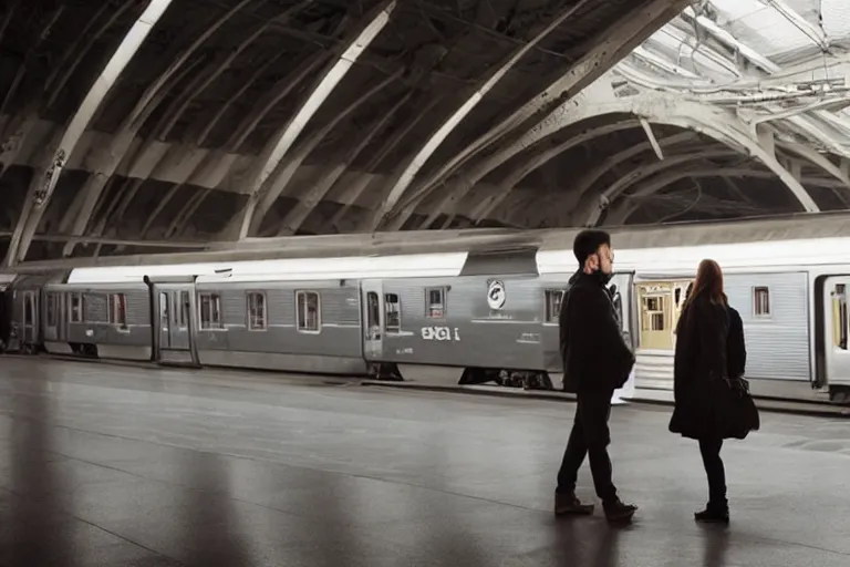 Image similar to vfx movie couple in a train station by emmanuel lubezki