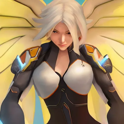 Image similar to mercy ( overwatch ), digital art by john jean and mad dog jones