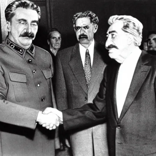 Image similar to stalin shaking hands with thomas sowell