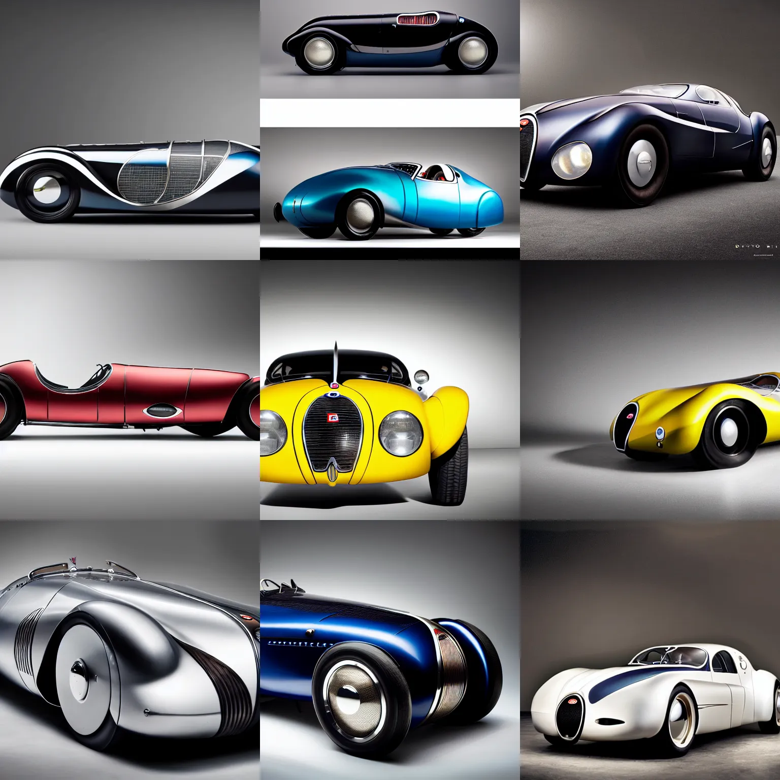 Prompt: a retro futuristic bugatti type 5 7 sc atlantic concept, studio lighting, award - winning car magazine photography