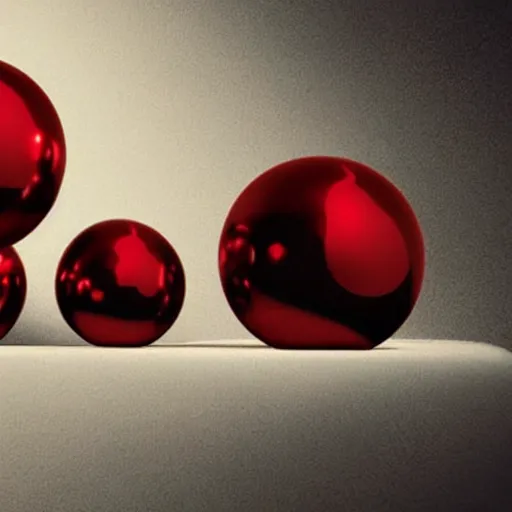 Prompt: chrome spheres on a red cube by vittorio matteo corcos