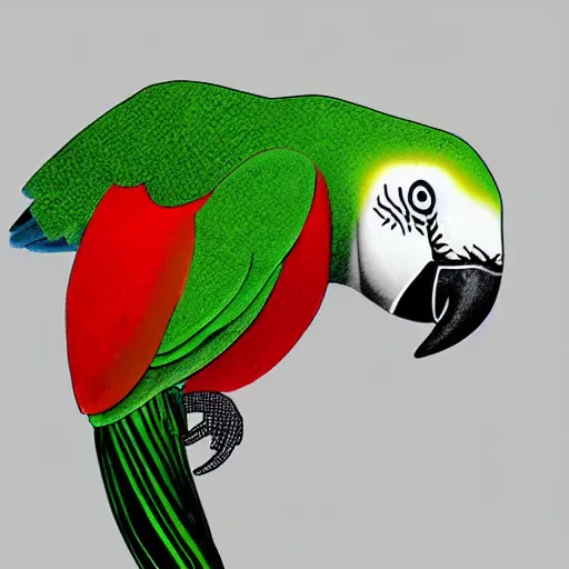 Image similar to cross between parrot and rhinoceros, digital art, drawing by RAOUL DELEO