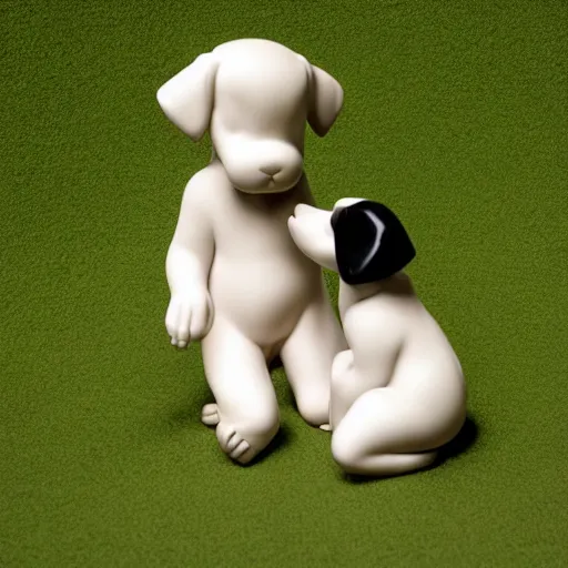 Prompt: Lladro of a boy with a Dog, Product Introduction Photos, 4K, Full body, Simple Background