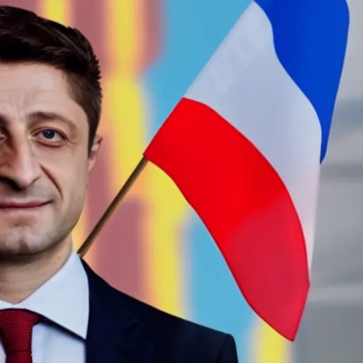 Image similar to zelensky against the background of the russian flag, a clear photo in color