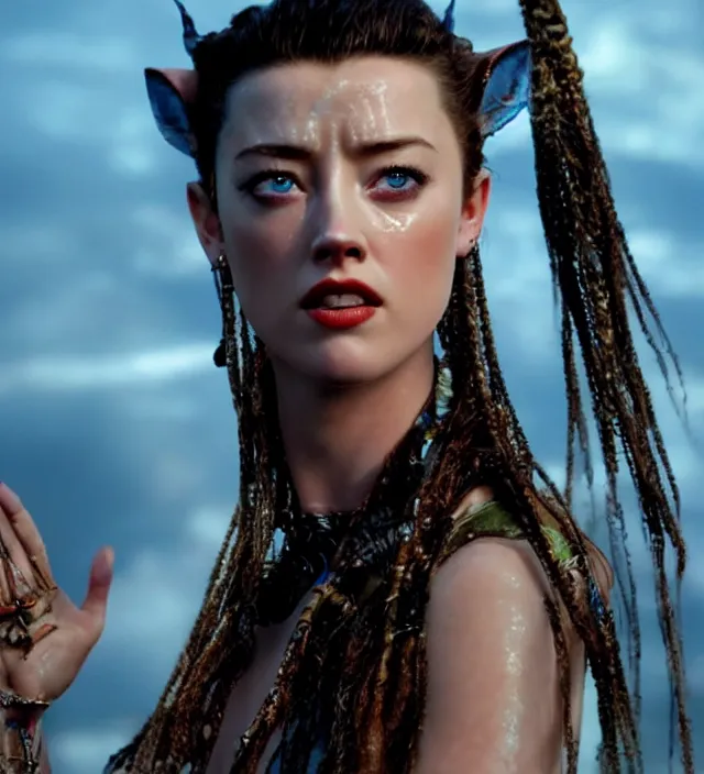 Image similar to amber heard in avatar, movie still frame, hd, remastered, cinematic lighting