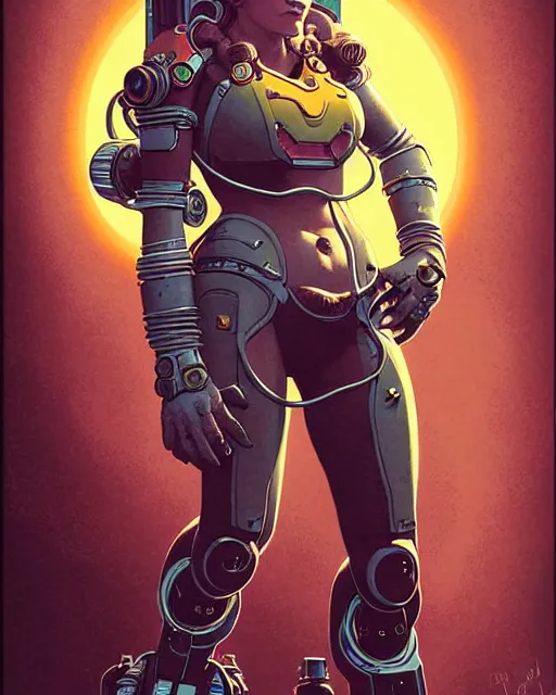 Prompt: brigitte from overwatch, character portrait, portrait, close up, concept art, intricate details, highly detailed, vintage sci - fi poster, retro future, vintage sci - fi art, in the style of chris foss, rodger dean, moebius, michael whelan, and gustave dore