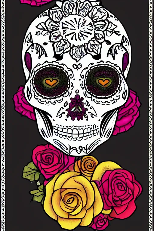 Image similar to illustration of a sugar skull day of the dead girl, art by paul tinman