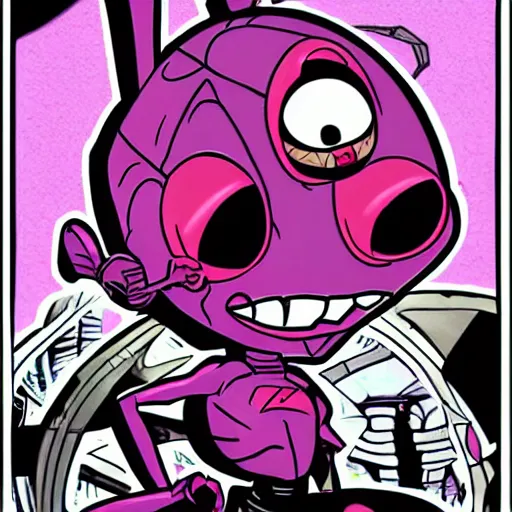 Prompt: Zim!!! from Invader Zim, in the style of artist Kim Jung Gi,