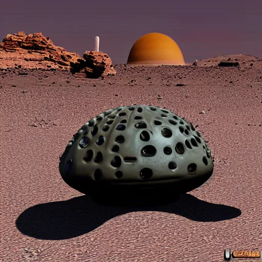 Image similar to crashed burning UFO broken flying saucer in pieces strewn across a rocky desert, with a sad Roswell grey alien trying to repair his destroyed spacecraft in the desert, crashed smoking UFO, crashed bent and broken Flying Saucer, cactus and rocks in the background, dusk, featured on zbrush central, hurufiyya, zbrush, polycount, airbrush art