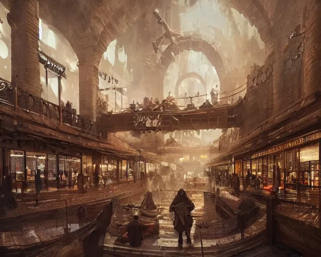 Image similar to a mall in the style of early medieval vikings, art by greg rutkowski and artgerma, stunning concept art, interior design architecture