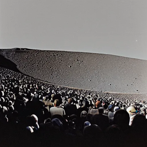 Prompt: photograph of a packed concert on the surface of the moon