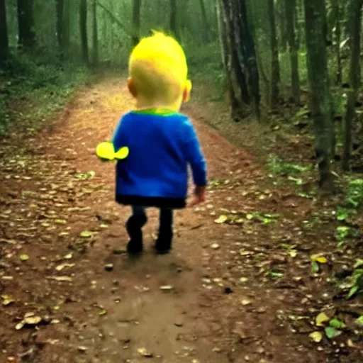 Image similar to bad quality screenshot of a leaked video of a small person dressed as gru from the minions following me through a forest trail, night time, bright camera flash, camera shaking, realistic, ultrarealistic, 4 8 0 p, scary