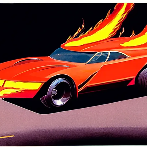 Prompt: concept art for a car with flame throwers, painted by syd mead, high quality
