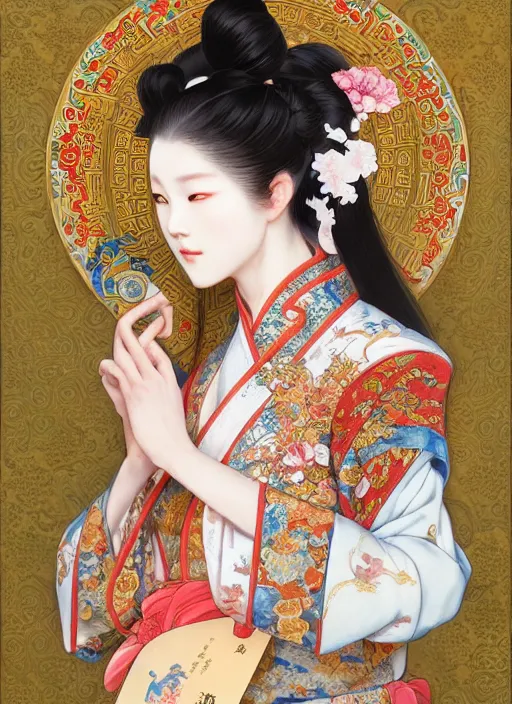 Image similar to portrait of a beautiful nekomimi, decorated with chinese opera motifs, royal, fine china, wuxia, traditional chinese art intricate intense elegant highly detailed digital painting artstation concept art smooth sharp focus illustration, art by ruan jia and zeen chin and alphonse mucha, 8 k