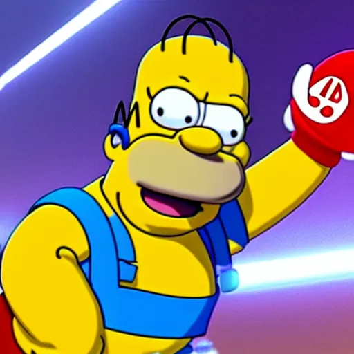 Prompt: Nintendo Super Smash Bros featuring 3D Homer Simpson, video game, screenshot, Nintendo Switch