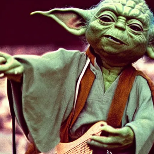 Image similar to yoda performing at woodstock