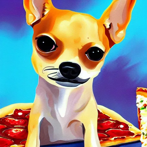 Prompt: abstract painting of a Chihuahua and pizza