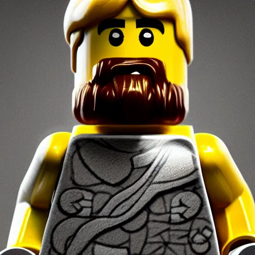 Image similar to studio portrait of a Lego man as a Viking, Photorealistic, detailed, studio lighting, 4K