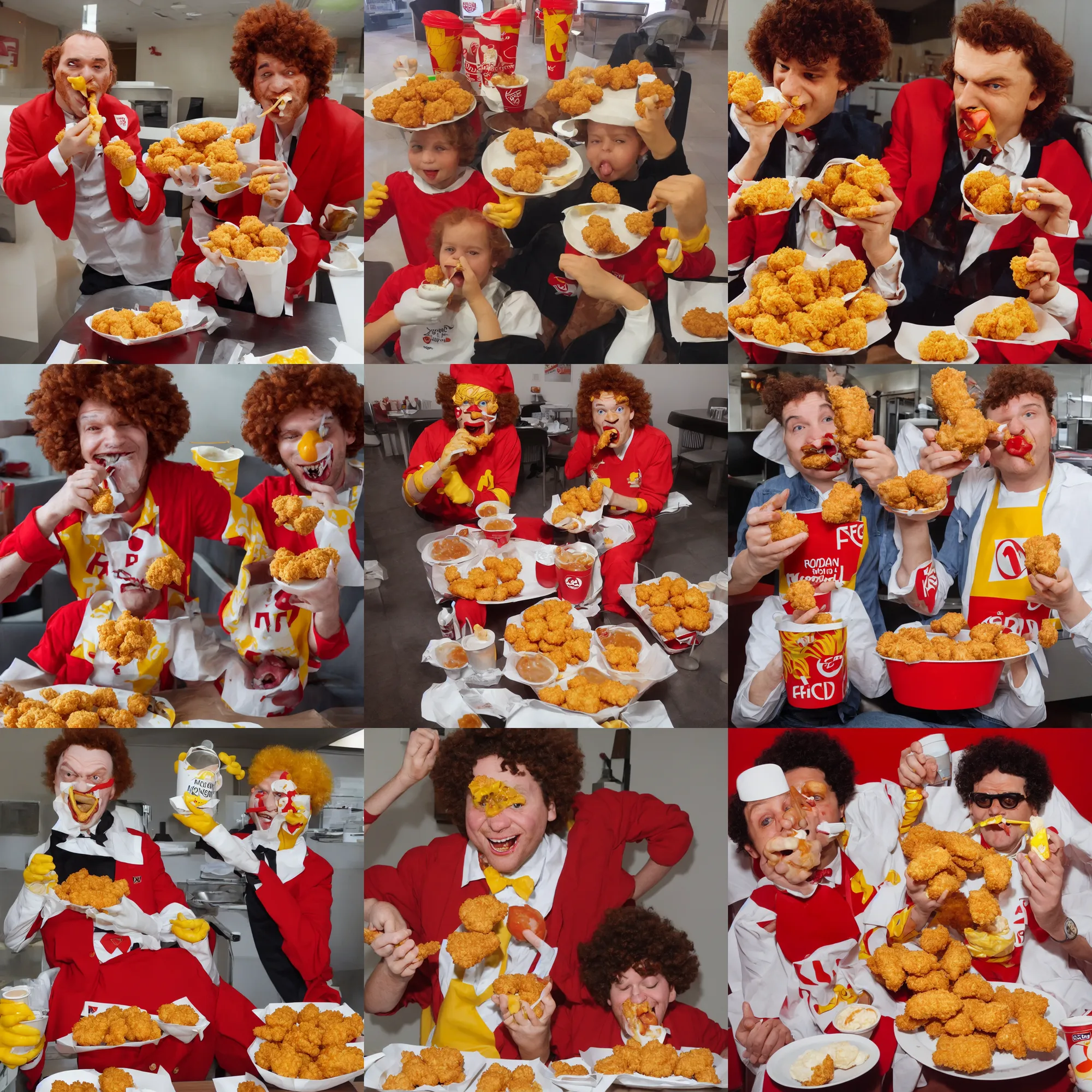 Image similar to ronald mcdonald eating kfc nuggets