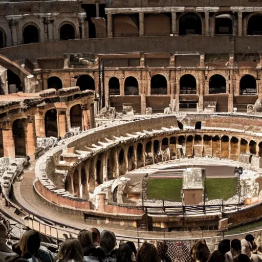 Image similar to the roman coliseum with spectator apes and humans killing each other