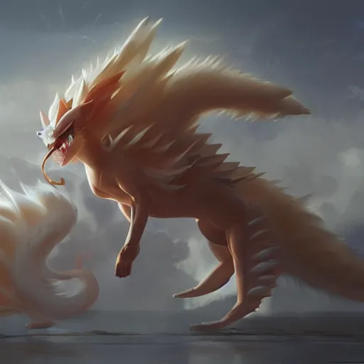 Image similar to pokemon ninetails, artstation greg rutkowski, cinematic, hyperrealist, digital art