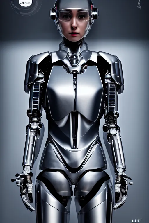 Image similar to cybernetic ultra high tech female knight, sci - fi, high technologies, futurism, exoskeleton, carbon, strong artificial intelligence, symmetry, cinematic, elegant, luxury, perfect light, perfect composition, dlsr photography, sharp focus, 8 k, ultra hd, sense of awe, highly detailed, realistic, intricate, science journal cover