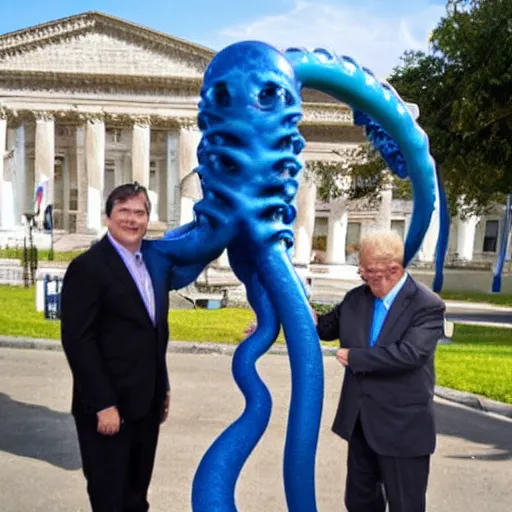 Image similar to a politician photo op with a tentacle monster