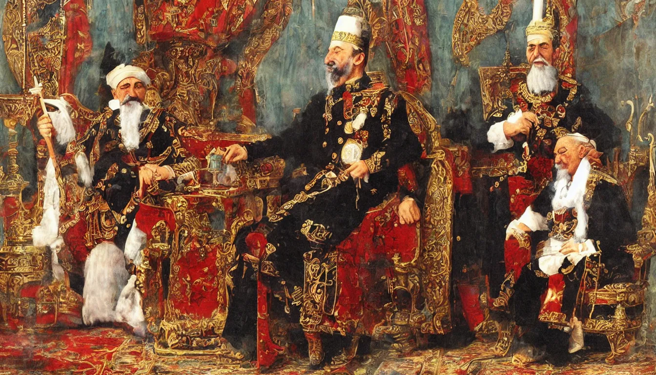 Prompt: turkish emperor smoking a hookah