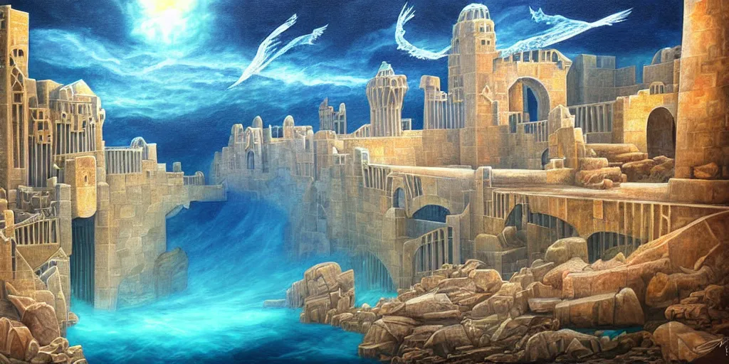 Image similar to atlantis architectural marvels, realistic fantasy art painting