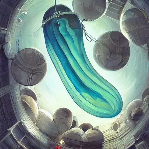 Prompt: a giant beautiful chrysalis hanging inside a space station, fantasy art