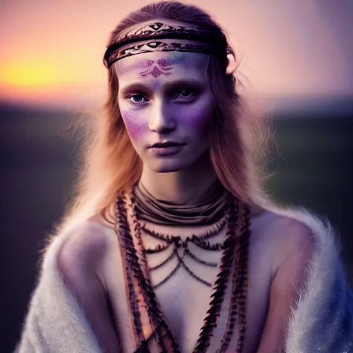 Image similar to photographic portrait of a stunningly beautiful renaissance female with celtic tribal makeup in soft dreamy light at sunset, contemporary fashion shoot, by edward robert hughes, annie leibovitz and steve mccurry, david lazar, jimmy nelsson, breathtaking, 8 k resolution, extremely detailed, beautiful, establishing shot, artistic, hyperrealistic, beautiful face, octane render