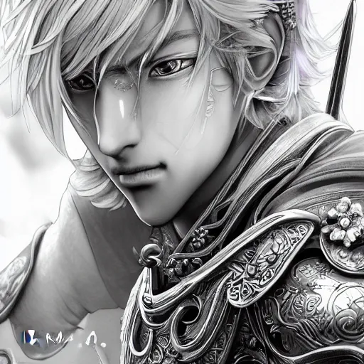 Prompt: an immortal xianxia cultivator with blonde hair as an absurdly handsome, elegant, young anime man, ultrafine hyperrealistic detailed face illustration by kim jung gi, irakli nadar, intricate linework, sharp focus, bright colors, matte, final fantasy, unreal engine highly rendered, global illumination, radiant light, intricate environment