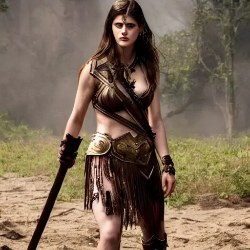 Image similar to full body photo of alexandra daddario as an amazon warrior