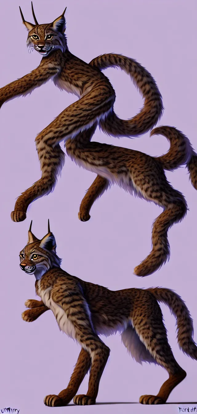 Image similar to the full body of anthropomorphic lynx fursona from behind wearing a steampunk suit as unimaginably beautiful, gorgeous, elegant, young woman with lynx head, fluffy tail, paw pads, an ultrafine hyperdetailed illustration by furaffinity, intricate linework, white fur, unreal engine 5 highly rendered, global illumination, radiant light, detailed and intricate environment