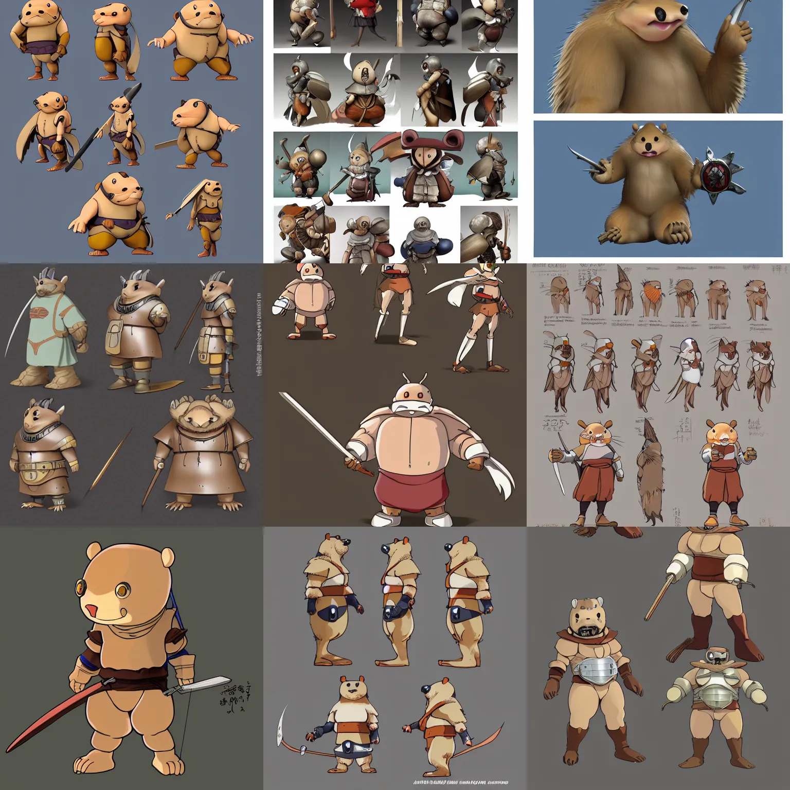 Prompt: anthropomorphic beaver, medieval holy crusader, original character design by Akira Toriyama, trending on artstation, matte finish, stunning, cinematic, studio ghibli