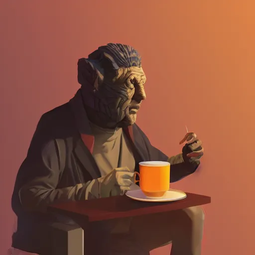 Image similar to a king drinking a cup of tea by beeple, trending on artstation, 8 k, highly detailed, digital painting