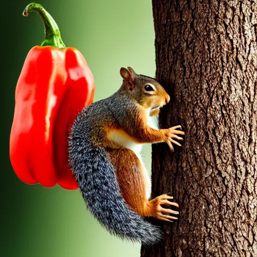 Image similar to a photograph of a Squirrel winces in disgust whilst holding a pepper, portra 800