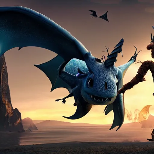 Image similar to a stardust dragon with mantaray wings and a stingray tail flying through an old viking village filled with vikings and other dragons, cgi, in the style of how to train your dragon, cinematic, high resolution, movie, film, animated film, cgi