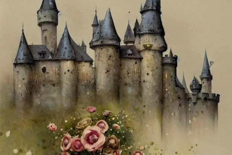 Image similar to 1950s castle muted colors. by Jean-Baptiste Monge!!!!!!!!!!!!!!!!!!!!!!