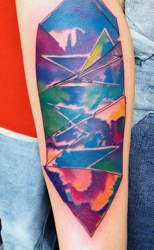 Image similar to watercolor tattoo design of the solar system and triangles