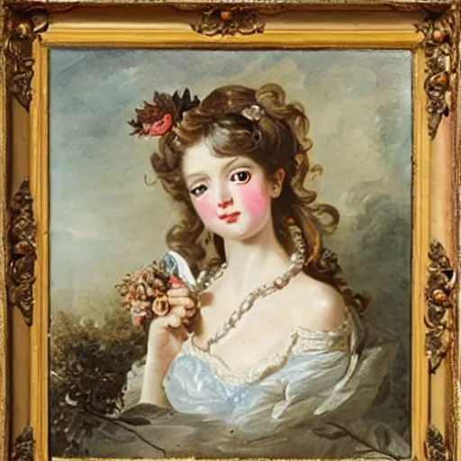 Prompt: a girl made from teeth and bones, painting by francois boucher, sad googly eyes