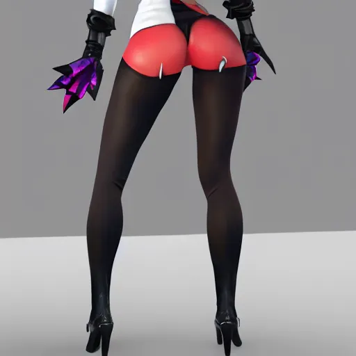 Prompt: portrait of 2B nier automata as harley quinn wearing skintight clothes from behind, trending on artstation, artstationHD, artstationHQ
