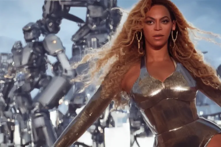 Image similar to VFX movie where Beyoncé is a giant robot