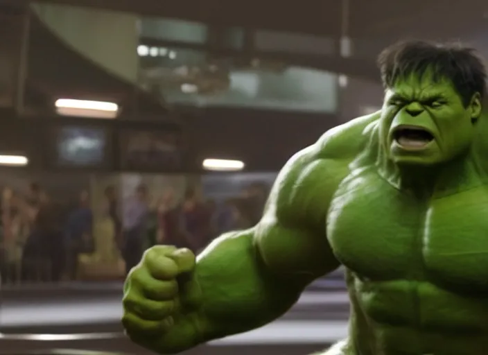 Prompt: film still of Hulk going bowling in Avengers Endgame, 4k