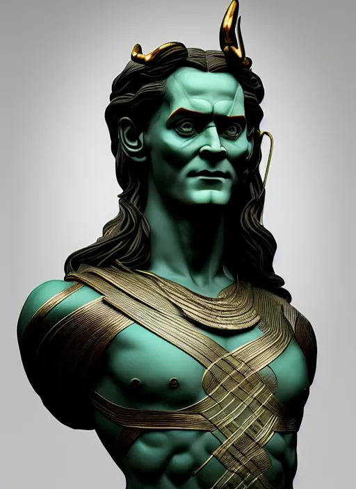 Prompt: stoic statue of loki, vaporwave, aesthetic, naturel, hyper detailed, digital sculpture, trending in artstation, cinematic lighting, studio quality, smooth render, unreal engine 5 rendered, octane rendered