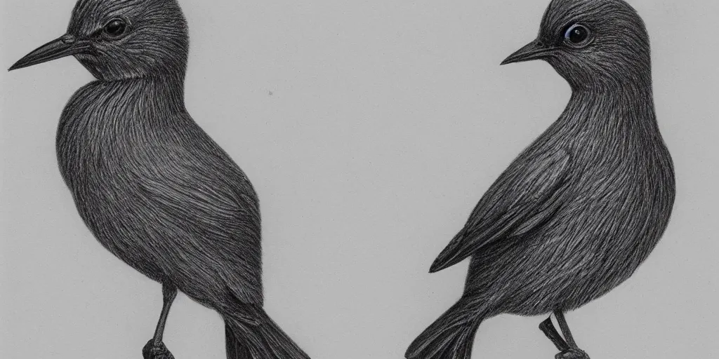 Image similar to pencil drawing of a magical bird, black and white, extremely detailed, biology drawing, 4k