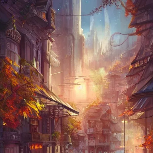 Prompt: Beautiful happy picturesque charming small sci-fi city in harmony with nature. Beautiful light. Nice colour scheme, soft warm colour. Beautiful detailed artistic digital painting by Vincent. (2022)