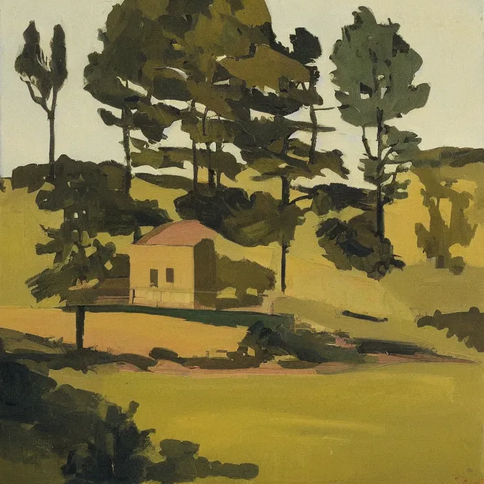 Prompt: a building in a landscape, by fairfield porter